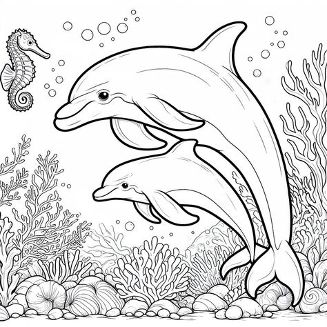 Dolphin Coloring Pages Free Printable, Baby Dolphin, Ocean Coloring Pages, Baby Cubs, Dolphin Coloring Pages, Mother Bear, Baby Dolphins, Mother Bears, Ocean Kids