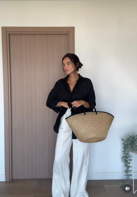 White Linen Pants Outfit Work, How To Style White Linen Pants, Black Shirt And White Pants, Formal Beach Outfit, Linen Pants Outfit Black, Black Shirt White Pants, White Linen Pants Outfit Casual, Black Linen Shirt Outfit, Summer Formal Outfit