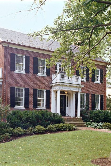 Front Landscaping Colonial Home, Portico Colonial House, Brick Center Hall Colonial Exterior, Colonial Update Exterior, Traditional Home Landscaping Front Yards, Two Story Colonial Exterior Makeover, Colonial To Craftsman Exterior, New England Colonial Exterior, Colonial Home Backyard