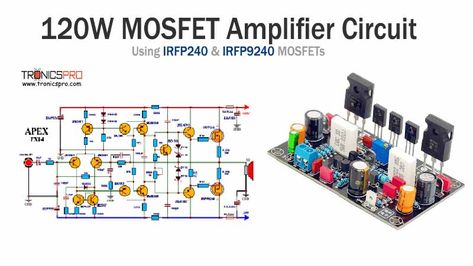 120W MOSFET Amplifier Circuit Diagram using IRFP240 & IRFP9240 Mosfet Amplifier Circuit, Amplifier Circuit Diagram, Music Technology, Electronic Circuit, Audio Amplifier, Circuit Diagram, Electronics Circuit, Equalizer, Diy Homemade