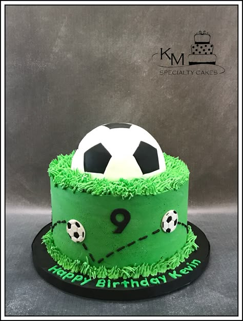 2 Tier Soccer Cake, Soccer Cake Design, 6th Birthday Cakes Boys, Soccer Theme Cake Ideas, Soccer Cake Diy, Soccer Themed Cakes For Boys, Soccer Cakes Ideas, Soccer Bday Cake, Soccer Cake Easy