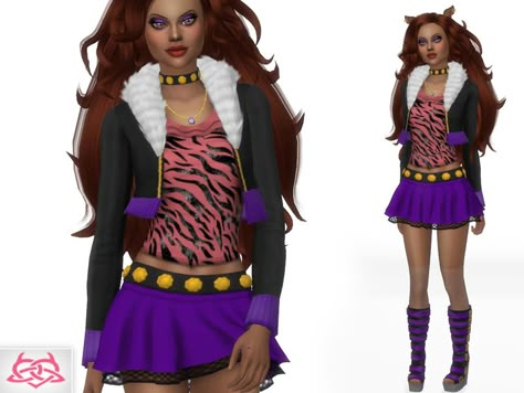 Monster High - Clawdeen hairstyle, boots, necklaces,ears, rings, outfit  Found in TSR Category 'Sims 4 Sets' Sims 4 Cc Clawdeen Wolf, Clawdeen Outfit, Clawdeen Wolf Outfit, Sims 4 Cc Monster, Monster High Sims 4, Sims 4 Monster, Sims 4 Costumes, Wolf Monster, Monster High Ghoulia