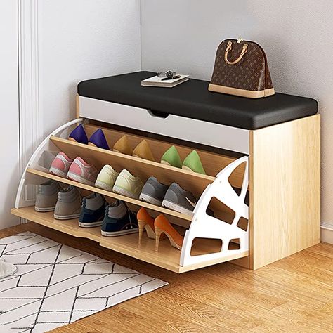 Amazon.com: SS&LL Shoe Storage Bench with Hidden Shoe Rack,Leather Entryway Shoe Bench Seat Shoe Organizer Shoe Cabinet,Modern Entry Decorative Furniture-B-Brown 100x30x51cm(39x12x20inch) : Home & Kitchen Shoe Organization Small Space, Shoe Rack Cabinet Design, Shoe Storage Bench With Cushion, Shoe Rack For Small Spaces, Shoe Rack With Seat, Small Shoe Rack, Wooden Shoe Storage, Modern Shoe Rack, Shoe Bench Entryway