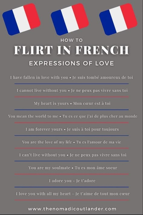 How To Flirt In French, French Flirting Phrases, Flirt In French, Flirting In French, Cute French Phrases, Phrases In Different Languages, French Love Phrases, Ways To Flirt, Schul Survival Kits