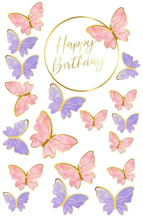 Happy Birthday unicornstuff Butterfly Cake Topper Printable, Pink Butterfly Printable, Unicorn Number Cake, Butterfly Printable Template, Diy Cake Topper Printable, Butterfly Theme Cake, Purple Butterfly Cake, Unicorn Alphabet, Unicorn Template