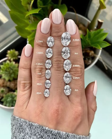 Oval Diamond Size Chart on Hand, Carats to MM Gold Oval Halo Engagement Ring, Gems Ring, Oval Halo Engagement Ring, Pretty Engagement Rings, Milky Nails, Cute Engagement Rings, Engagement Ring Ideas, Future Engagement Rings, Oval Diamond Engagement