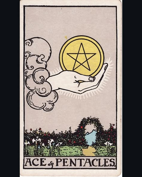 The Ace of Pentacles depicts a hand emerging from the clouds, much like the Aces of the other suits. A large coin sits in the cupped palm, freely available to whoever has the wherewithal to take it. It is as if a new opportunity, associated with wealth, business, and manifestation, has appeared out of nowhere and is now being extended to you in all its glory. The impetus is now on you to accept this offer and turn it into something meaningful and sustainable. The landscape in this card is lus... Circus Man, Ace Of Pentacles, The Aces, Pentacles, Out Of Nowhere, 2025 Vision, New Opportunities, The Landscape, The Clouds