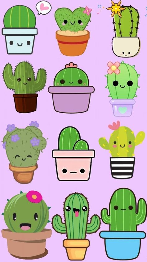 Cactus Cartoon Cute, Cactus Name Tags, Cartoon Cactus Drawing, Cactus Cartoon, Cactus Drawing, Doodle Frame, Cute Easy Doodles, Cactus Painting, Painted Rocks Kids