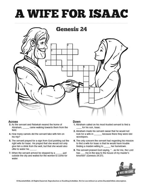 Genesis 24 Isaac and Rebekah Sunday School Crossword Puzzles: Both fun ...