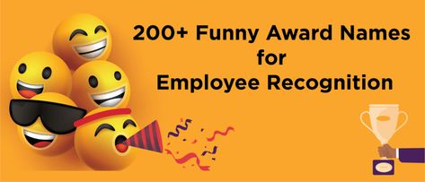 Thanks, Employee Appreciation, and Recognition HR SaaS platform 200 Funny Award Names For Employee Recognition Human resources blog Employee engagement blog Employee appreciation blog Employee recognition blog Company culture improvement blog Social recognition blog Fun Awards For Employees, Funny Office Awards, Funny Employee Awards, Funny Award, Employee Appreciation Awards, Employee Day, Funny Marketing, Funny Awards, Workplace Training