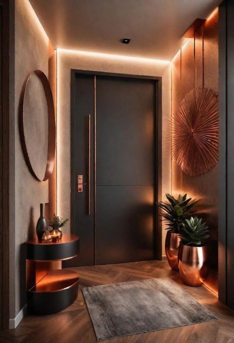 Small Outside Entryway Ideas, Foyer Design For Flat, Corridor Entrance Design, Entry Lobby Design Entrance, Home Lobby Design Entrance, Small Lobby Interior Design Home, Apartment Outside Entrance Decor, Modern Apartment Entrance, Apartment Flat Entrance Design