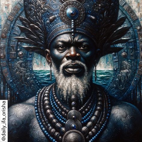 ORISHÁ OLOKUN Black Power Art, Soulful Art, Power Art, African Spirituality, Black Characters, Armors, Afro Art, African Men, African American History