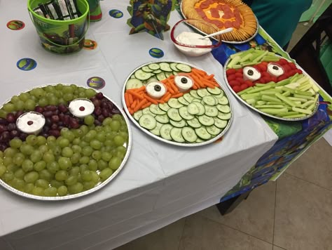 Ninja Turtle Dinner And Movie, Ninja Turtle Birthday Activities, Ninja Turtle Veggie Tray, Teenage Mutant Ninja Turtles Theme Party, Ninja Turtle Fruit Tray, Ninja Turtle Fourth Birthday, Ninja Turtle 40th Birthday, Ninja Turtle Party Food Ideas, Ninja Turtle Snack Ideas