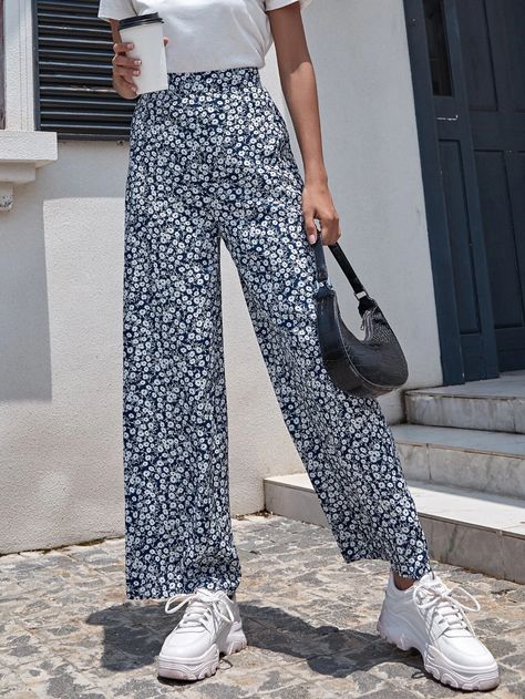 SHEIN Daisy Floral Wide Leg Pants | SHEIN Sew Trousers, Trousers Outfit Casual, Clothes For Women Dresses, Floral Pants Outfit, Floral Wide Leg Trousers, Casual Clothes For Women, Floral Wide Leg Pants, Linen Pants Outfit, Girly Boho