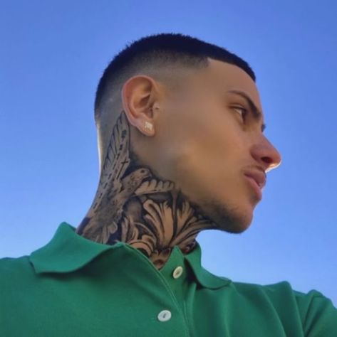 Men With Neck Tattoos, Best Neck Tattoos Men, Mens Neck Tattoos, Neck Tattoo Men, Rose Neck Tattoo, Front Neck Tattoo, Full Neck Tattoos, Horrible Tattoos, Memorial Tattoo Ideas