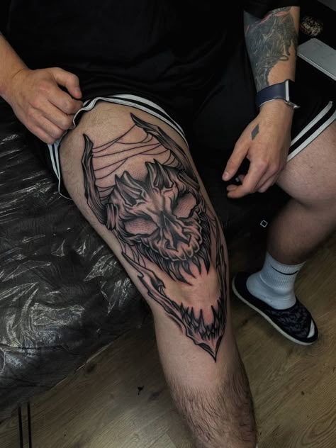 Mens Knee Tattoo, Frankie Tattoo, Knee Tattoo Men, Around The Knee Tattoo, Tattoo Men Arm, Candle Sketch, The Knee Tattoo, Satanic Tattoos, Knee Tattoos