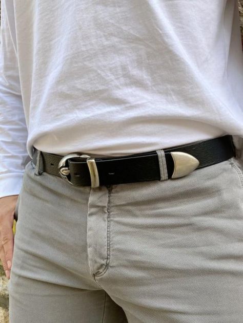 Belts :: Mens Leather Belt Silver Buckles - Christina Christi Handmade Products Casual Belts For Men, Mens Western Belt, Mens Belts Fashion Outfit, Men’s Belts, Men Belts Fashion Style, Men Belt Outfit, Belt Outfit Men, Thrifty Christmas, Male Styles