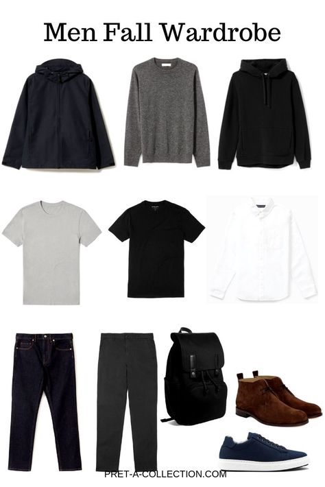 Men fall capsule wardrobe Minimalist Mens Fashion, Minimalist Wardrobe Men, Capsule Wardrobe Men, Men's Capsule Wardrobe, Minimal Stil, Minimalist Moda, Wardrobe Minimalist, Capsule Wardrobe Casual, Minimalist Fashion Men