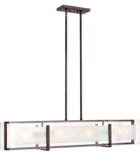 Hinkley 3996OZ Latitude 4 Light 42 inch Oil Rubbed Bronze Linear Chandelier Ceiling Light #LightingNewYork Paradise House, Rectangle Chandelier, Linear Suspension, Hinkley Lighting, Kitchen Pendants, Linear Chandelier, Kitchen Island Lighting, Glass Panel, Chandelier Ceiling Lights