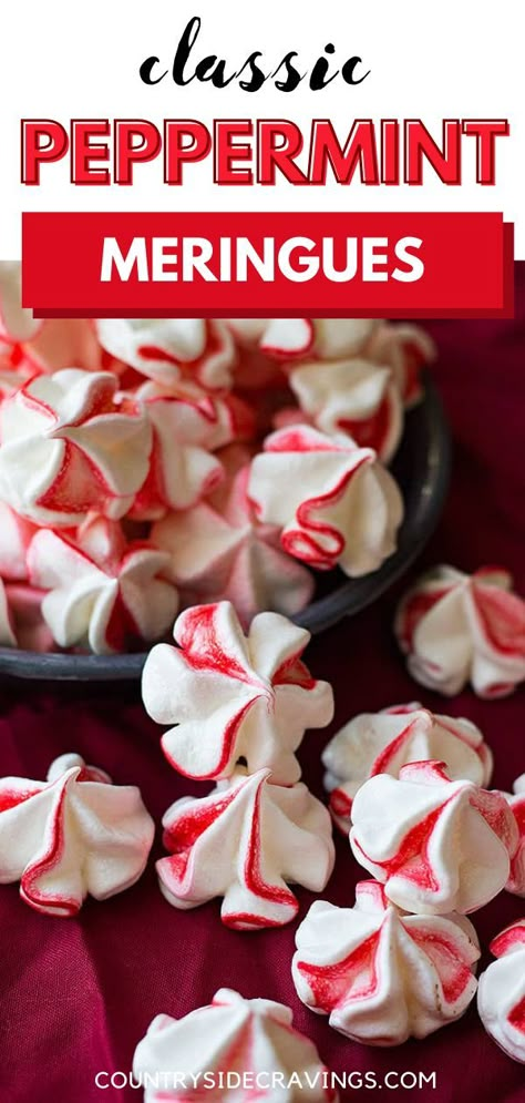 Peppermint Meringue Cookies, Peppermint Meringue, Easy Meringue Cookies, Coconut Macarons, Meringue Cookies Recipe, Low Calorie Cookies, Simple Sweets, Peppermint Meringues, Raspberry Oatmeal