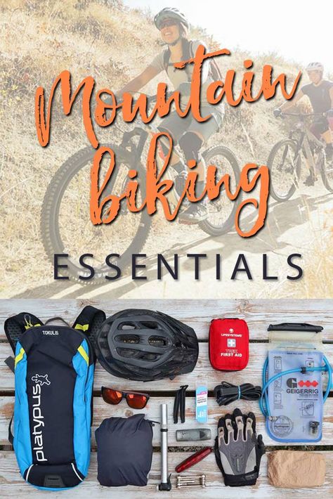 If you’re new to hitting the trail on two wheels, then you’re going to need to get kitted out and geared up. Aside from a bike and helmet, there are a few mountain biking essentials that you’ll also need to have with you every time you head out. Mountain Bike Essentials, Mountain Bike Training, Mountain Bike Riding, Biking Gear, Bikepacking Gear, Mt Bike, Mountain Biking Women, Mountain Biking Gear, Mtb Gear