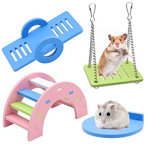 DIEYING 4PCS Hamster Toys, Swing & Platform Bracket, Exercise Fitness Climb and Play Toys for Small Pets DIEYING Hamster Diy Cage, Small Animal Treats, Hamster Diy, Pet Room, Gus Gus, Baby Guinea Pigs, Hamster Toys, Brush Teeth Kids, Pet Mice