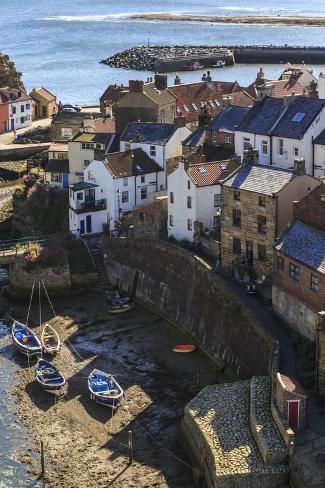 size: 24x16in Photographic Print: Winding Alleys of Village, Fishing Boats and Sea, Elevated View in Summer by Eleanor Scriven : Summer Poster, Seaside Village, Seaside Towns, Fishing Villages, Coastal Towns, Picture Library, Photo Print, Fishing Boats, In Summer