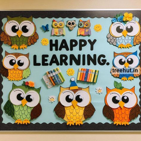 Creative Board Ideas For School, Educational Bulletin Board Ideas, Class Display Board Ideas, Sunflower Bulletin Board Ideas, Creative Classroom Decoration Ideas, Autumn Bulletin Board Ideas, Soft Board Border Ideas For School, Owl Bulletin Board Ideas, Class Board Decoration Ideas