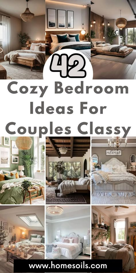 Create a romantic retreat with these 42 cozy and classy bedroom ideas for couples! From luxurious bedding and soft lighting to elegant color schemes and personalized decor, transform your space into a sophisticated and intimate haven perfect for unwinding together. Couple Bedroom Color Ideas, Bedroom Inspirations Cozy Romantic, Classy Bedroom Ideas For Couples, Married Couples Bedroom, Master Bedrooms Decor Romantic, Cozy Bedroom Ideas For Couples, Bedroom Ideas For Couples Cozy, Bedroom Ideas For Couples Romantic, Bedroom Decor Master For Couples