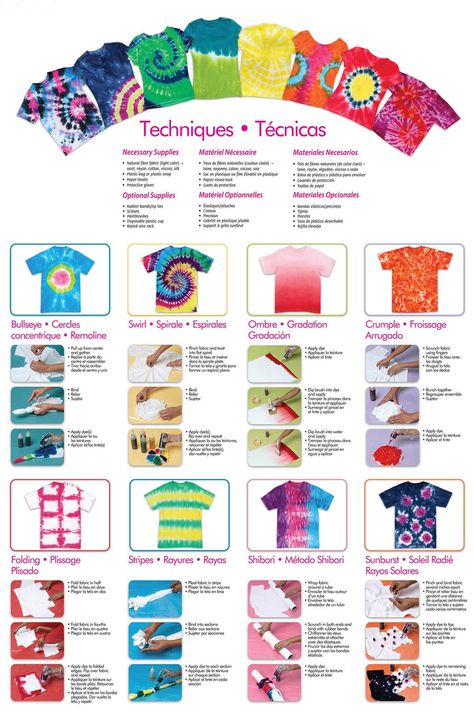 Tie Dye Supplies, Tulip Tie Dye, Tie Dye Folding Techniques, Tie Dye Shirts Patterns, Tye Dye Patterns, Diy Tie Dye Techniques, Diy Tie Dye Designs, Tie Dye Patterns Diy, Tie Dye Ideas