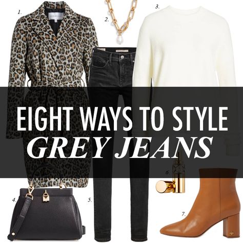 What To Wear With Light Grey Jeans, Gray Chino Pants Outfit Women, How To Style Charcoal Jeans, Light Grey Jeans Outfit Winter, What To Wear With Gray Jeans Outfits, How To Style Grey Jeans Women, Gray Wash Jeans Outfit, Grey Boyfriend Jeans Outfit, Styling Gray Jeans