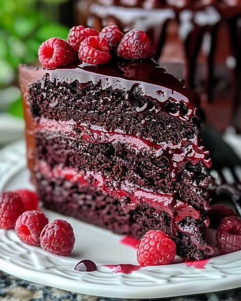 A luscious cake that combines the rich flavor of chocolate with the tanginess of raspberry. Perfect for celebrations or indulging in a delightful dessert, this cake features a moist chocolate sponge, raspberry filling, creamy frosting, and a decadent chocolate ganache drip. Visit website for full recipe at https://northeastnosh.com/f/chocolate-raspberry-cake #northeastnosh #chocolatecake #chocolatedessert #chocolate #chocolateraspberry #ganache #chocolateganache #darkchocolate #milkchocolat... Chocolate Raspberry Cake Recipe, Chocolate Ganache Drip, Raspberry Cake Recipes, Raspberry Ganache, Ganache Drip, Raspberry Torte, Raspberry Frosting, Creamy Frosting, Raspberry Desserts