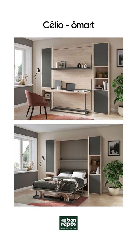 Convertible Office Guest Bedroom, Small Office Guest Room, Retractable Bed, Box Room Bedroom Ideas, Rollaway Bed, Small Room Desk, Penthouse Ideas, Office Guest Bedroom, Convertible Bed