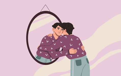 A 12-Minute Meditation to Meet Yourself Where You Are—Right Now - Mindful Hugging Yourself, Mirror Drawing, Man Hug, Mindfulness Training, Feeling Inadequate, Self Concept, Ways Of Learning, Feeling Insecure, Self Image