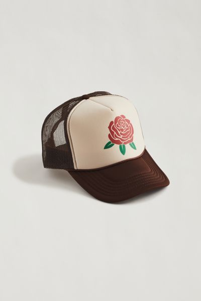 Rose Trucker Hat | Urban Outfitters Cap Design Ideas, Desain Merek, Urban Outfitters Summer, T-shirt Photography, Vintage Trucker Hats, Brown Fits, Rose Icon, Vintage Cap, Man Hat