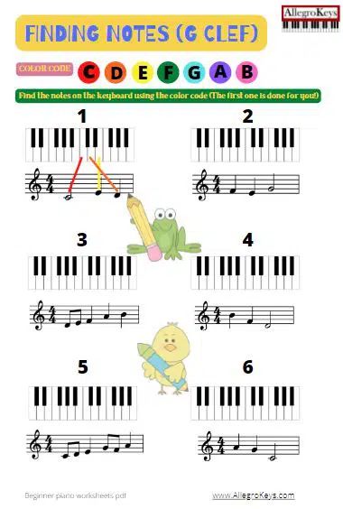 MORE BEGINNER PIANO WORKSHEETS – Allegro Keys Piano Worksheets, Free Piano Lessons, Music Terms, Piano Classes, Music Theory Worksheets, Beginner Piano, Piano Music Lessons, Piano Practice, Piano Beginner