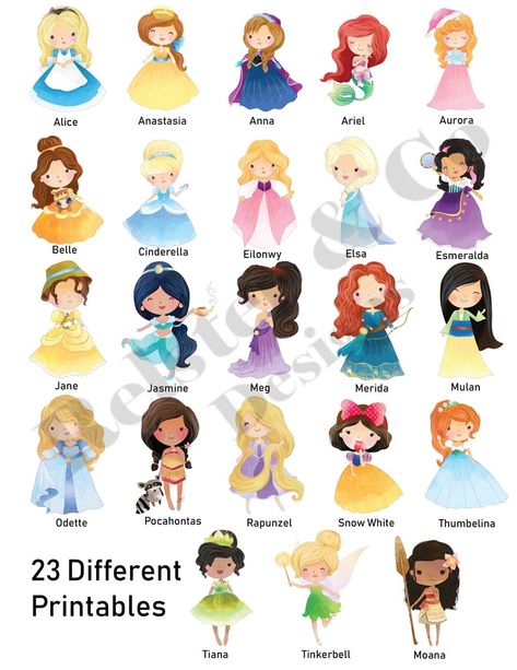 Princess Prints Nursery Prints Wall Decor Bedroom Art Set | Etsy Disney Princess List, Disney Princess Names, Disney Names, Baby Disney Characters, Prince Images, The Disney Princesses, Disney Prince, Karakter Disney, Princess Pictures