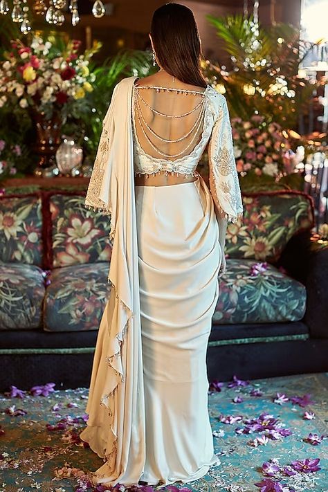 White Bridal Saree - Buy Latest White Bridal Saree Collection Online 2024 White Saree For Wedding, Wedding Saree White, White Bridal Saree, White Wedding Saree, Bridal Saree Collection, Ivory Saree, Drape Lehenga, Pre Stitched Saree, Ruffled Saree