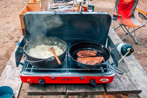 In this guide, we cover how to choose the best camping stove - from BTUs to fuel types - we explain it all & give our top camp stove recommendations. Camping Pantry, Cooking Stand, Propane Camp Stove, Best Camping Stove, Camping Food List, Butane Stove, Portable Gas Stove, Camping Gas Stove, Camping Pot