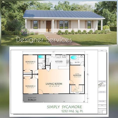 Buy Sycamore House Plan 1232 Square Feet Online in India - Etsy Simple Roof Line House Plans, Custom Floor Plans, House Plans 3 Bedroom, Cedar Homes, Small House Floor Plans, Building Plans House, A Small House, Barndominium Floor Plans, Simple House Plans