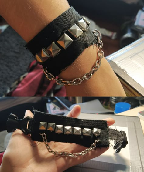 Diy Pants Chain, Diy Punk Bracelet, Alternative Accessories Diy, Punk Bracelets Diy, Diy Alternative Jewelry, Emo Diy Crafts, Diy Punk Accessories, Diy Punk Jewelry, Alt Accessories Diy