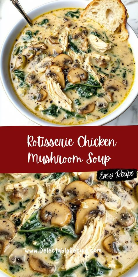 Chicken Mushroom Soup Recipe, Chicken Mushroom Soup, Soup Bread, Thyme Chicken, Mushroom Soup Recipes, Chicken Mushroom, Comforting Soup, Mushroom Chicken, Sauteed Vegetables