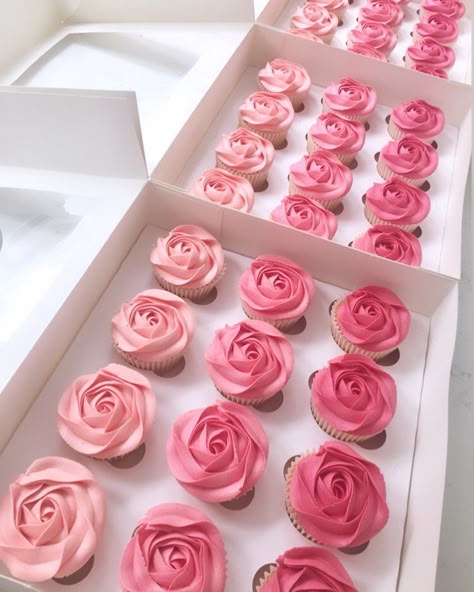 Ayesha's Delights on Instagram: “💖 Pink ombré beauty! 💖 .. . Piped using @wiltoncakes 2d nozzle.  #delicious #cupcakes #wedding #dessert #individualcakes #roses…” Birthday Cupcakes Design Ideas, Pink Birthday Desserts, Pink Cake And Cupcakes, Pink Cupcake Decorating Ideas, Pink Wedding Desserts, Galentines Party Cupcakes, Rose Cupcakes Ideas, Pink Cupcake Designs, Pastel Pink Cupcakes