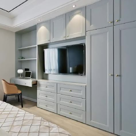 Built In Bedroom Cabinets, Bedroom Wall Cabinets, Built In Bedroom, Built In Wall Units, Bedroom Wall Units, Bedroom Built Ins, Bedroom Tv Wall, Bedroom Built In Wardrobe, Built In Dresser