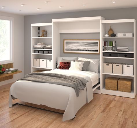 Bestar Queen Storage Murphy Bed | Wayfair Murphy Bed Ideas, Design Seed, Murphy Bed Ikea, Murphy Bed Desk, Murphy Wall Beds, Queen Murphy Bed, Modern Murphy Beds, Murphy Bed Diy, Murphy Bed Plans