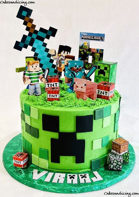 Minecraft Cakes Birthday Boys, Mind Craft Birthday Party Cake, Birthday Theme Minecraft, Minecraft Creeper Cake Ideas, Minecraft Cake Decorations, Mind Craft Cake Ideas, Mine Craft Cakes Boys, Mycraft Birthday Cake, Minecraft Birthday Party Ideas Cake