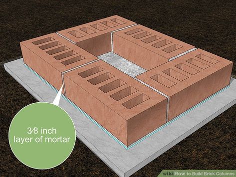 How to Build Brick Columns (with Pictures) - wikiHow Brick Pedestal Garden, Diy Brick Pillars Columns, Brick Fence Post Columns, Diy Brick Pillars, Brick Pillars Columns, Diy Brick Columns, Brick Pillars Porch, Brick Columns Porch, Brick Pillar Fence