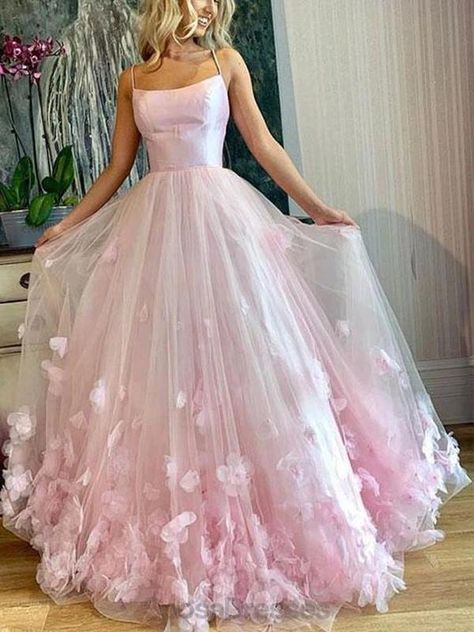 School Event Dress, Dress School, Tulle Applique, Poofy Dress, Dress Applique, Stunning Prom Dresses, Spaghetti Strap Prom Dress, Floor Length Prom Dresses, Evening Party Gowns