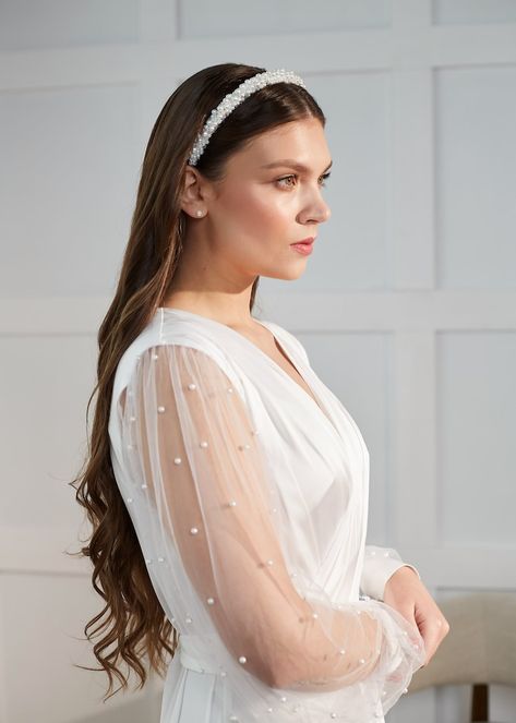 Pearl Beaded Wedding Tiara Bridal Embroidered Headband - Etsy Australia Headband Veil, Embroidered Headband, Pearl Bridal Headband, Wedding Hair Headband, Bride Headband, Bride Headpiece, Satin Headband, Gift For The Bride, Head Pieces