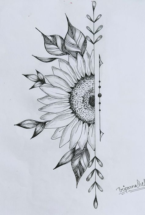 Boho tattoo Tattoo Western, Tattoos Sunflower, Boho Tattoos, Sunflower Drawing, Western Tattoos, Tattoo Zeichnungen, Sunflower Tattoos, Tattoo Design Book, Sunflower Tattoo Design